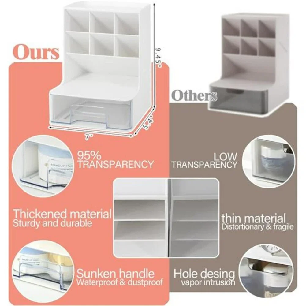 Acrylic makeup organizer brush holder drawer storage for vanity countertop